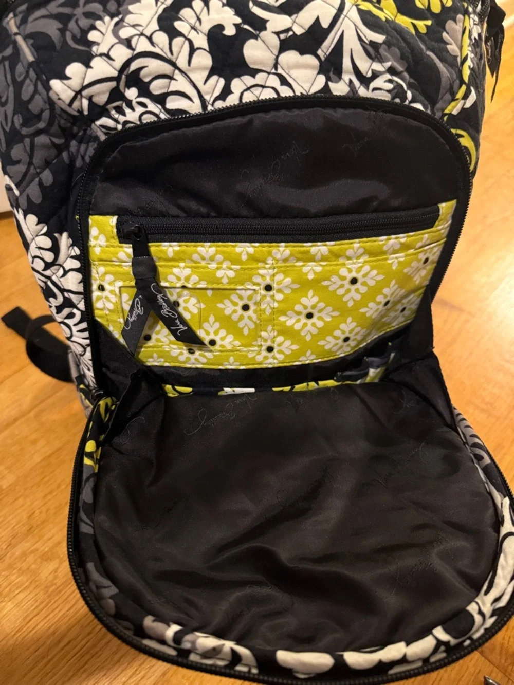 Vera Bradley Baroque Black Gray Yellow Floral Laptop Backpack